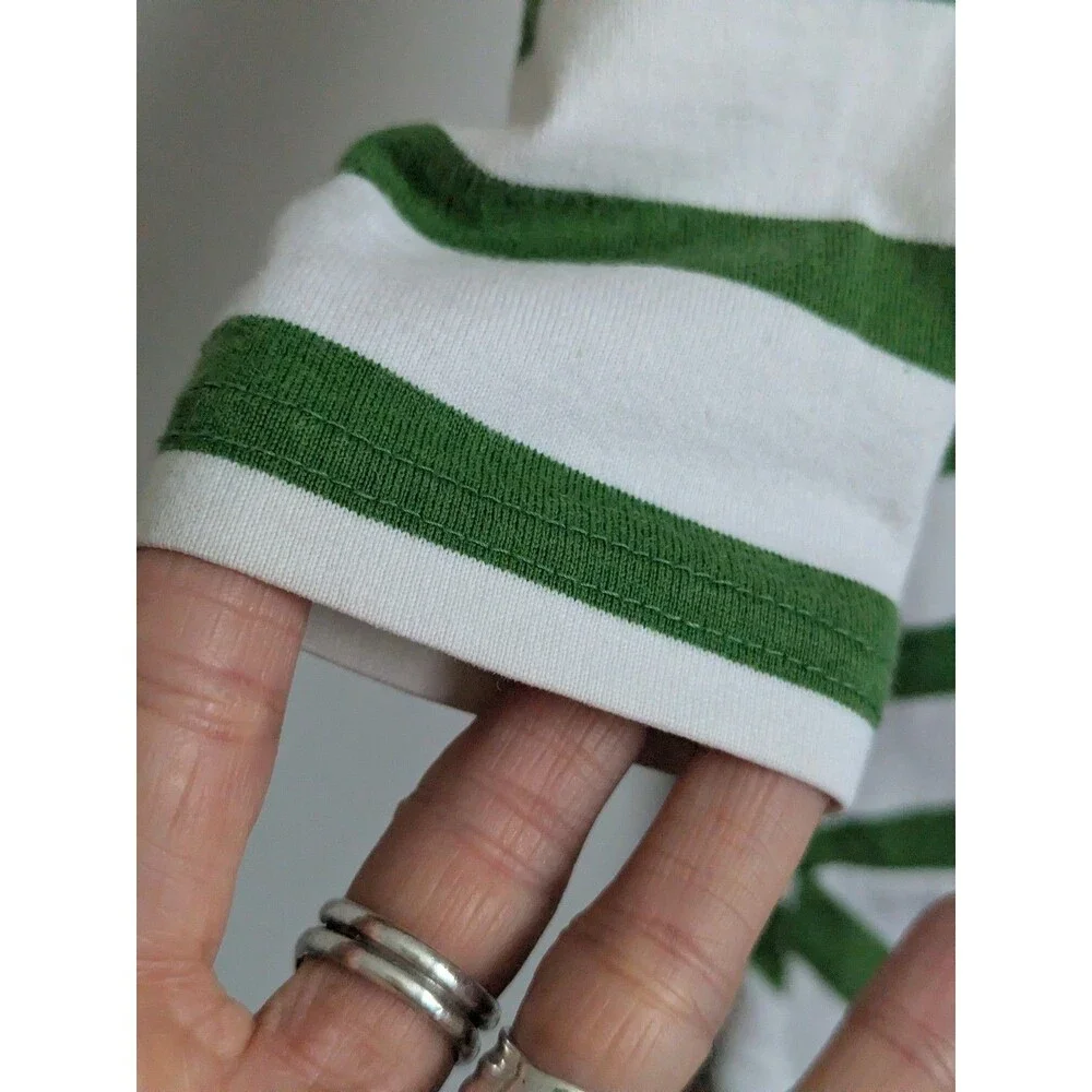 Y2K Gymboree Girls 6 Green Stripe Dress Scooter Rugby Prep School Apple Applique